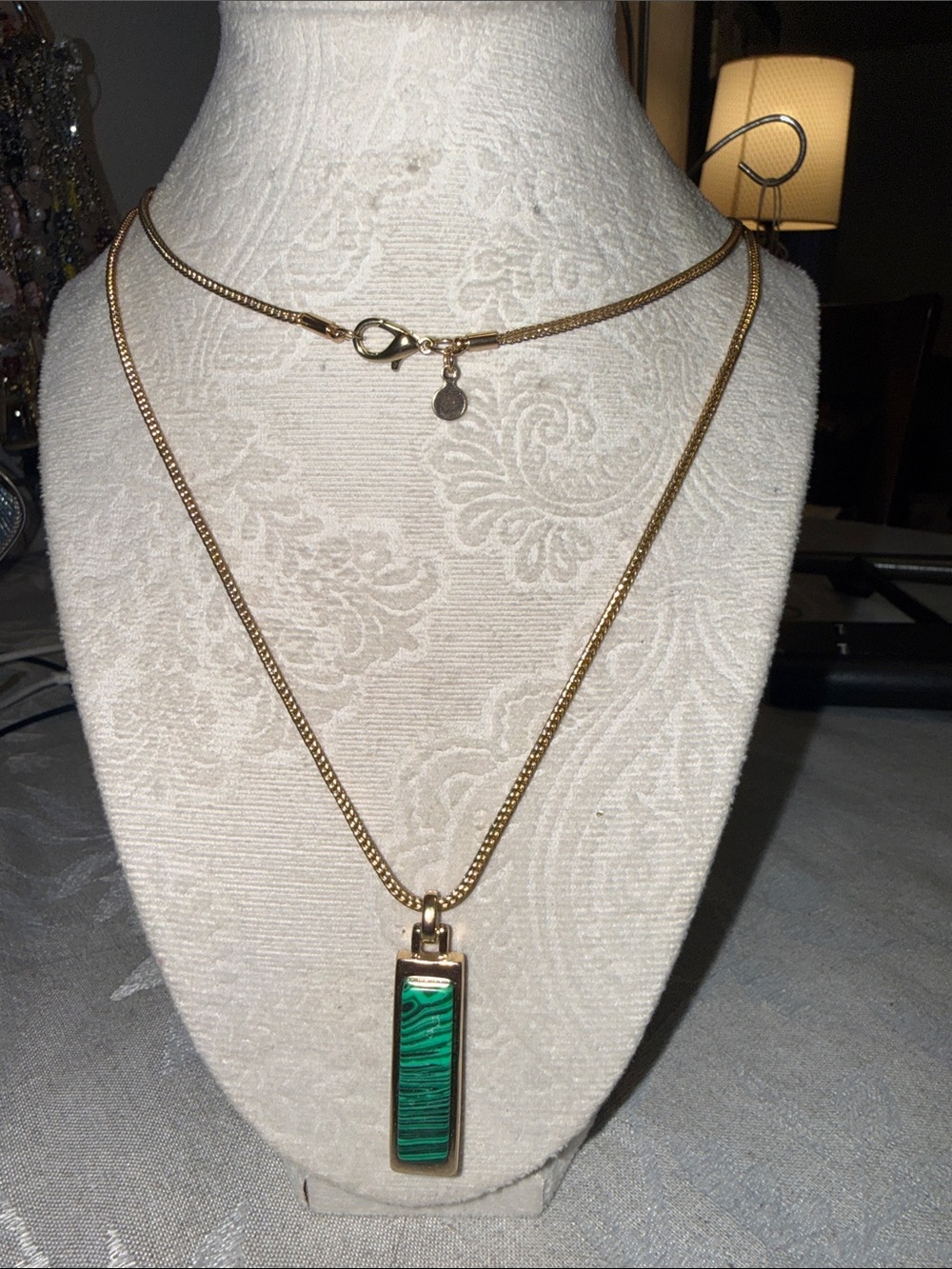 Gold-Tone Necklace with Green Malachite and lapis lazuli stones -Style Pendant